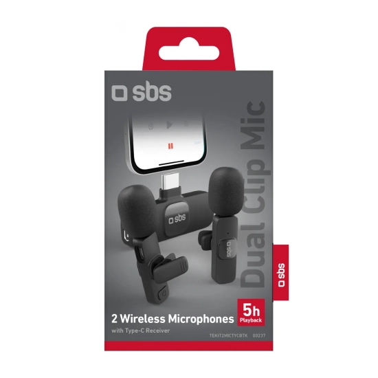 SBS Mikrofony krawatowe bezprzewodowe z odbiornikiem USB-C czarne - 2szt.