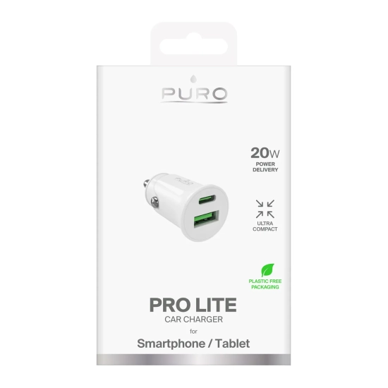 PURO Ładowarka samochodowa USB-A USB-C Power Delivery 20W - biała