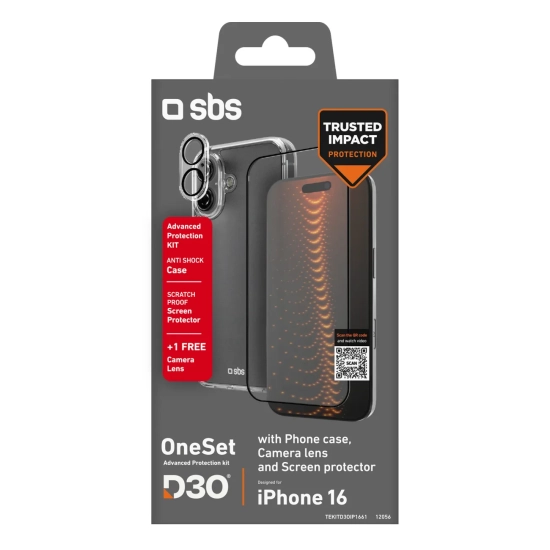 SBS Zestaw ochronny 3w1 na iPhone 16 etui szkło ochronne na ekran i aparat