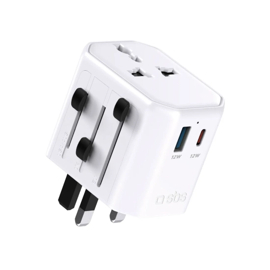 SBS Adapter sieciowy podróżny uniwersalny USB-C USB-A EU UK US AUS - biały