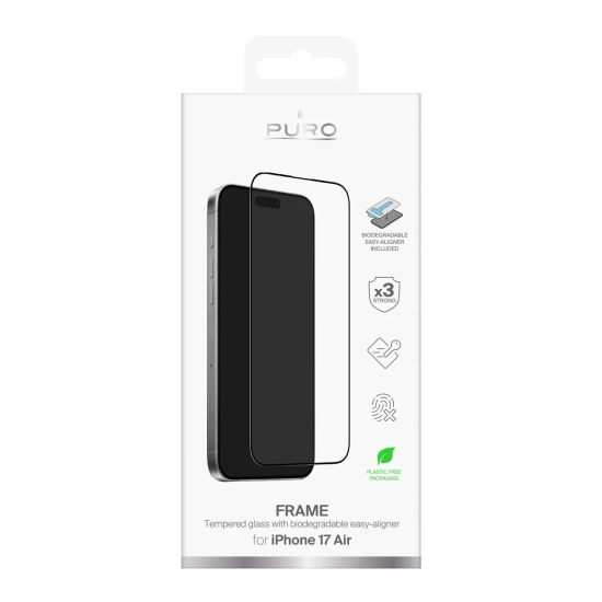 Szkło hartowane na iPhone 17 Air z aplikatorem i czarną ramką Puro Frame