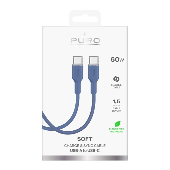 PURO Kabel przewód elastyczny USB-C 60W 1.5m ICON - niebieski