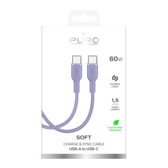 PURO Kabel przewód elastyczny USB-C 60W 1.5m ICON - fioletowy