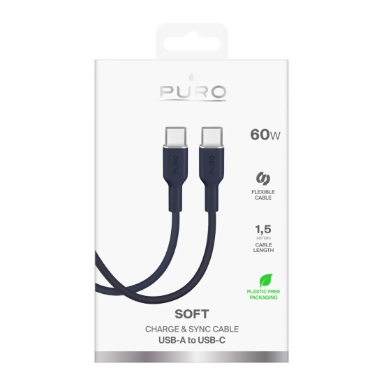PURO Kabel przewód elastyczny USB-C 60W 1.5m ICON - granatowy