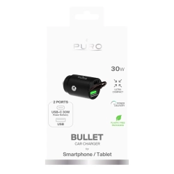 PURO Ładowarka samochodowa USB-C USB-A PD - czarna