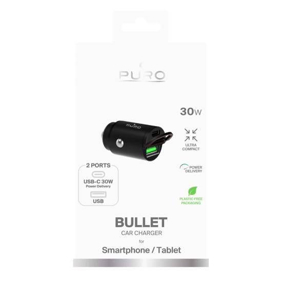 PURO Ładowarka samochodowa USB-C USB-A PD - czarna