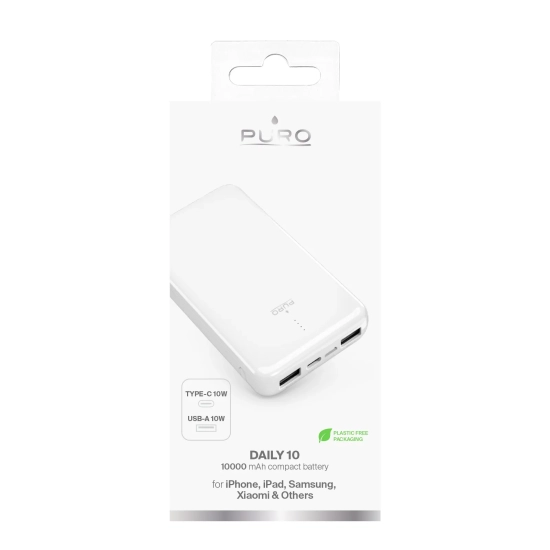 PURO Powerbank 10000mAh USB-A USB-C 12W - biały