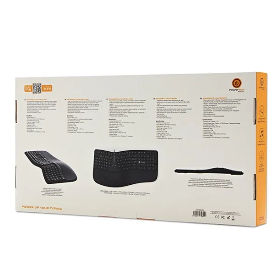 Klawiatura Powerton ERGO LANA ergonomiczna przewodowa (USB) CZ/SK, czarna