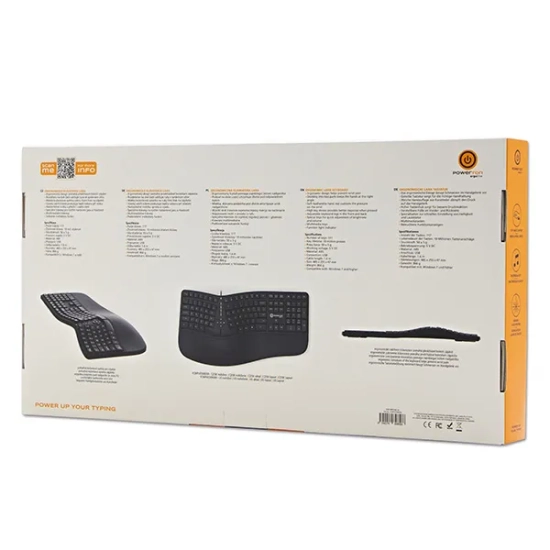 Klawiatura Powerton ERGO LANA ergonomiczna przewodowa (USB) US, czarna