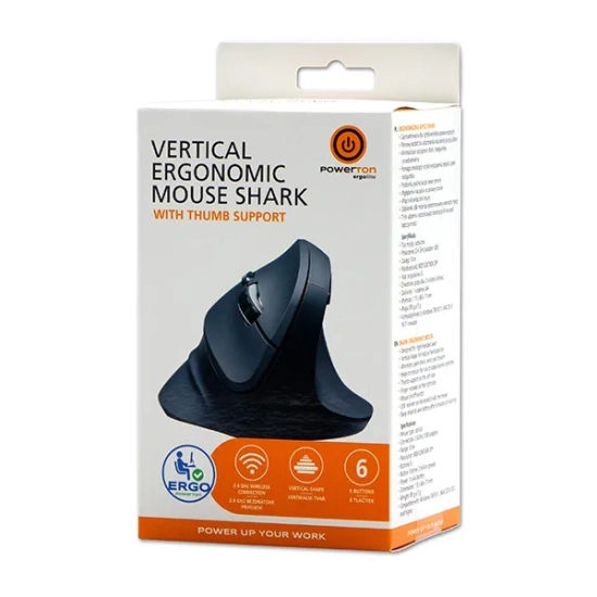 Mysz komputerowa Powerton ERGO SHARK bezprzewodowa, czarna, 1600 DPI WPM11E