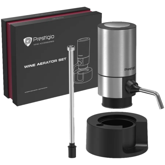 PRESTIGIO Aerator do wina, zestaw, Srebrny