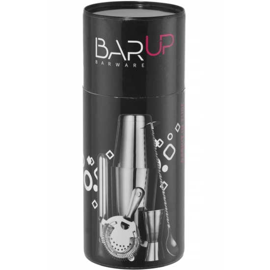 Bar Up Zestaw barmański w tubie shaker jigger sitko muddler łyżka - srebrny