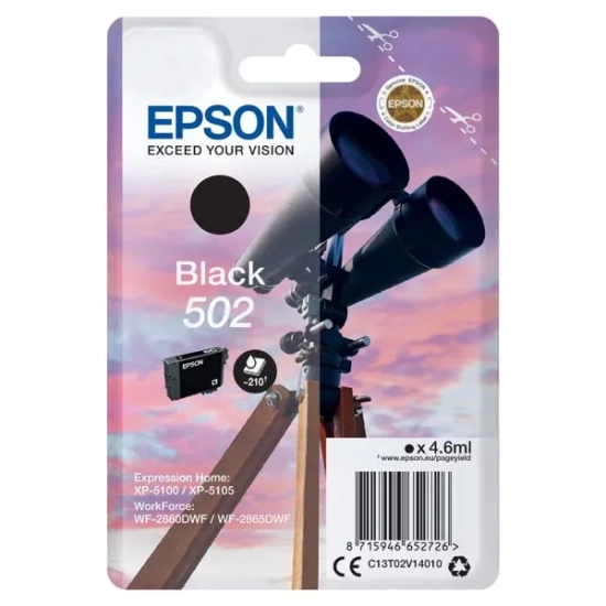 Oryginalny tusz Epson T02V140 502 C13T02V14010, czarny, 4,6 ml, 210 stron