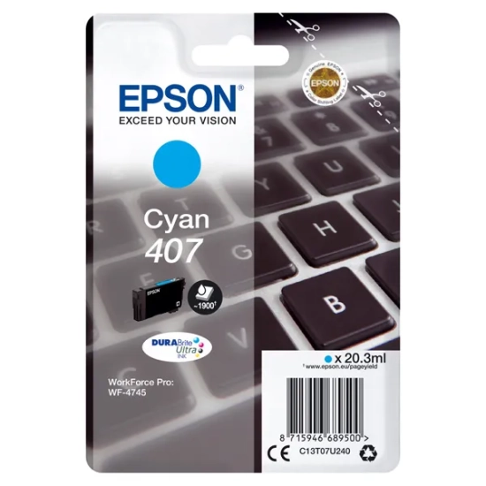 Oryginalny tusz Epson 407L C13T07U240, cyjan, 20,3 ml, 1 900 stron