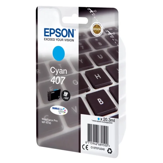 Oryginalny tusz Epson 407L C13T07U240, cyjan, 20,3 ml, 1 900 stron