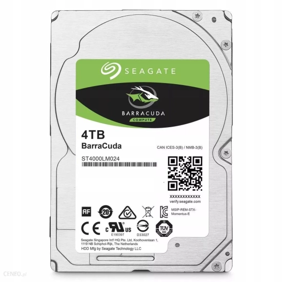 Wewnętrzny dysk HDD Seagate BarraCuda 4 TB, model ST4000LM024, format 2,5".
