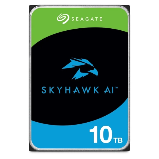 Dysk HDD Seagate SkyHawk AI ST10000VE001 10 TB, format 3,5 cala, interfejs SATA 6 Gb/s, przeznaczony do systemów monitor