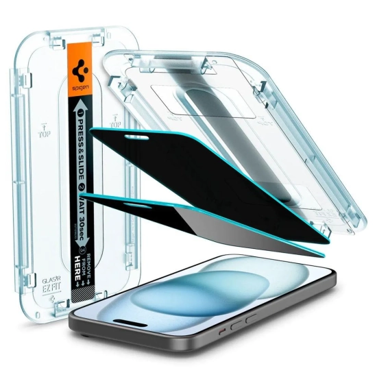 SPIGEN Szkło hartowane prywatyzujące na iPhone 15 / 16 z adapterem Glas.tR