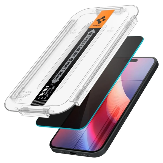 SPIGEN Szkło hartowane prywatyzujące na iPhone 15 / 16 z adapterem Glas.tR