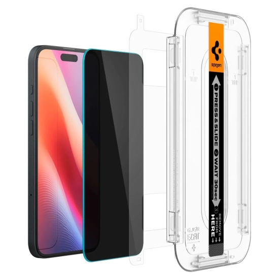 SPIGEN Szkło hartowane prywatyzujące na iPhone 15 / 16 z adapterem Glas.tR