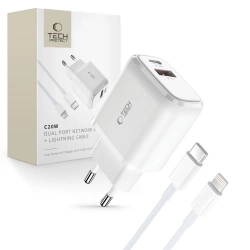 Tech-Protect Ładowarka sieciowa USB-C PD 20W / USB-A QC 3.0 z kablem USB-C