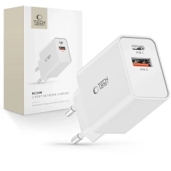 Tech-Protect Ładowarka sieciowa USB-C PD / USB-A QC 30W - biała