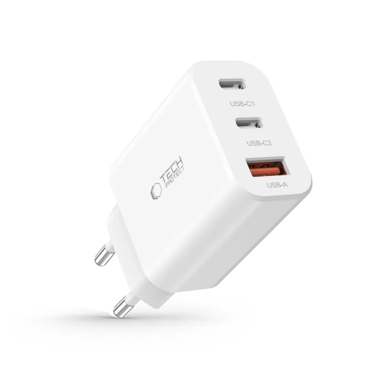 Tech-Protect Ładowarka sieciowa 2x USB-C PD / USB-A QC 30W - biała