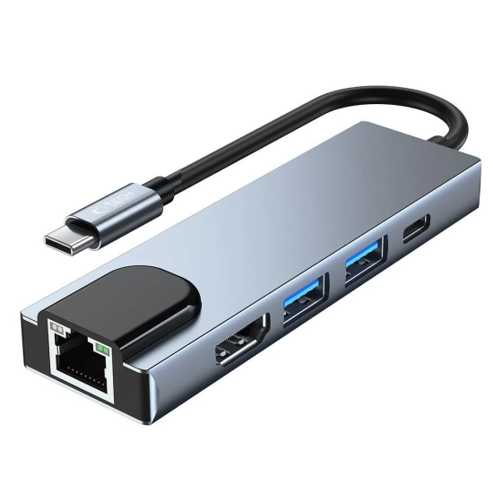 Tech-Protect 5w1 HUB rozdzielacz USB-C na USB-C USB-A HDMI RJ45 - szary