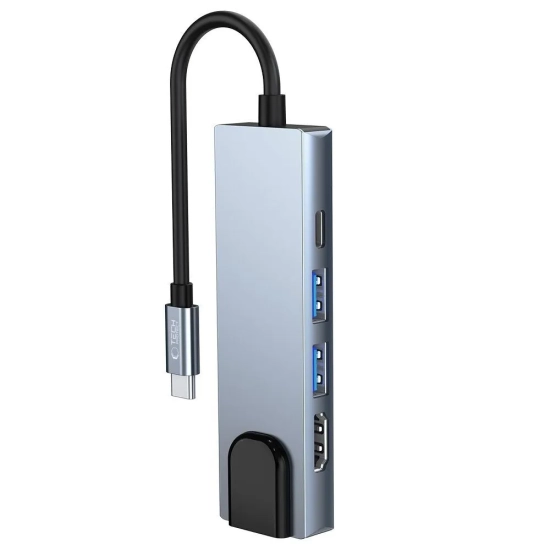 Tech-Protect 5w1 HUB rozdzielacz USB-C na USB-C USB-A HDMI RJ45 - szary