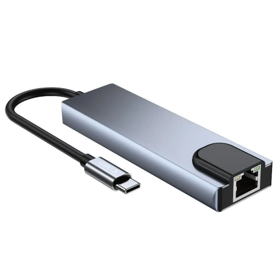 Tech-Protect 5w1 HUB rozdzielacz USB-C na USB-C USB-A HDMI RJ45 - szary