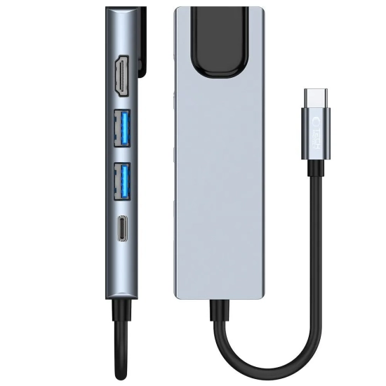 Tech-Protect 5w1 HUB rozdzielacz USB-C na USB-C USB-A HDMI RJ45 - szary